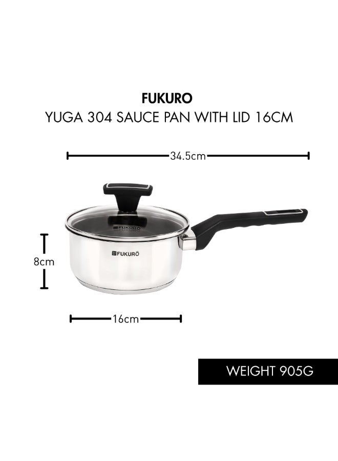Fukuro Yuga 304 Stainless Steel Sauce Pan With Lid - 16cm - Image 4