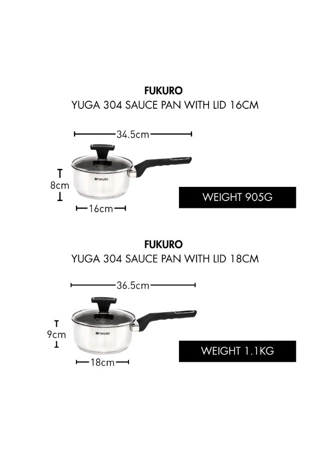 Fukuro Yuga 304 Stainless Steel Sauce Pan With Lid - 16cm - Image 5