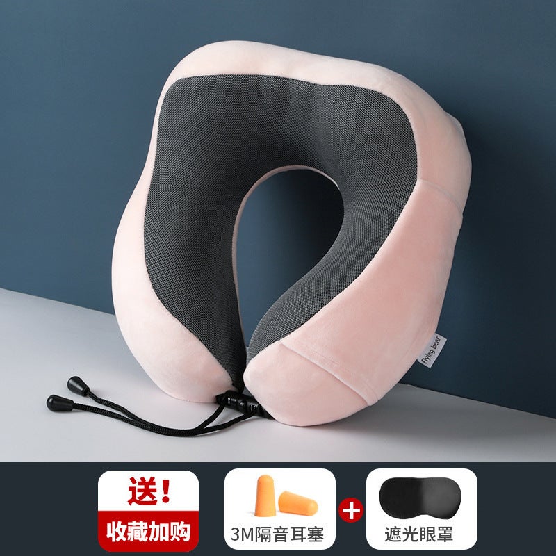 Memory Foam U-Shaped Pillow Neck Support for Travel Pink 