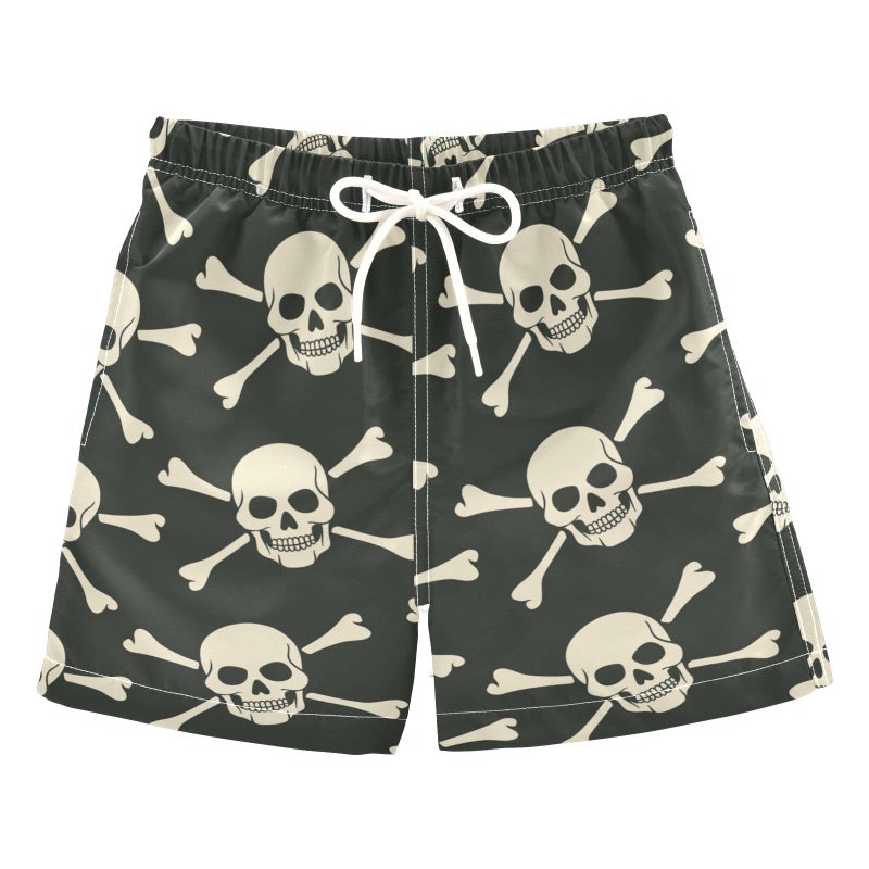 Aflyko Halloween Boys' Board Shorts White Pirate Skull Teens Swim Trunk Girls Bathing Suit All Day Shorts - Image 2