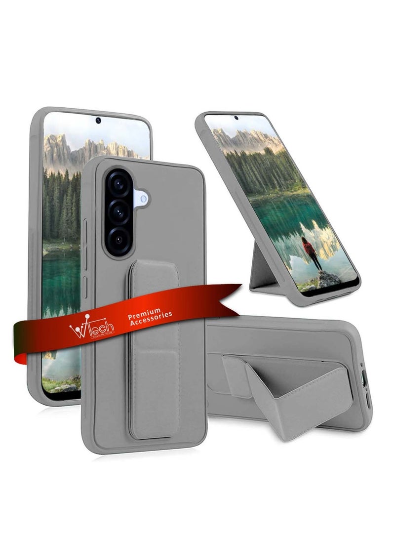 Wtech Samsung Galaxy A56 5G 2025 / Samsung Galaxy A36 5G 2025 Hand Grip Foldable Magnetic Kickstand Wrist Strap Finger Grip With Built-In Iron Case Cover - Grey - Image 1