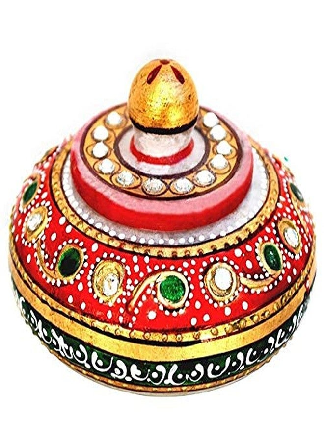 Srajan Marble Kumkum Box|Marble Decorative Box Sindoor Dibbi|All Purpose Box|Marble Sindoor Dani with Meenakari Work (Sindoor dibbi_2) (Design-02) Multicolor