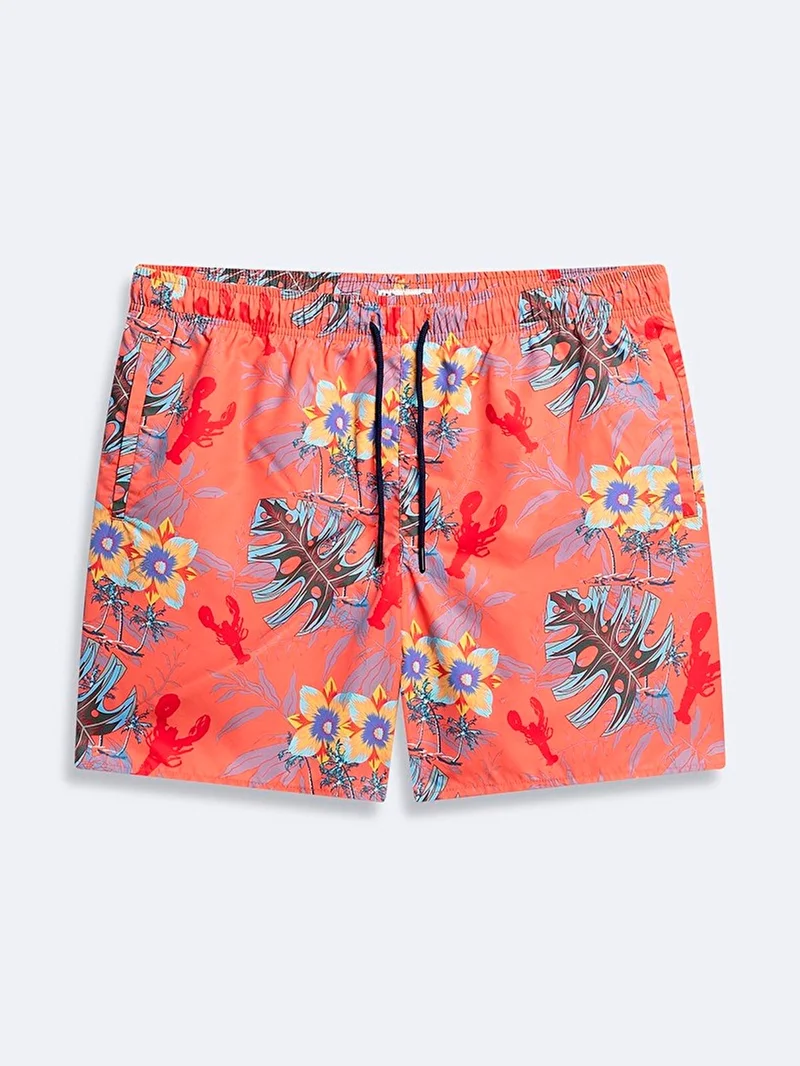 Men's Patterned Regular Red Swim Shorts