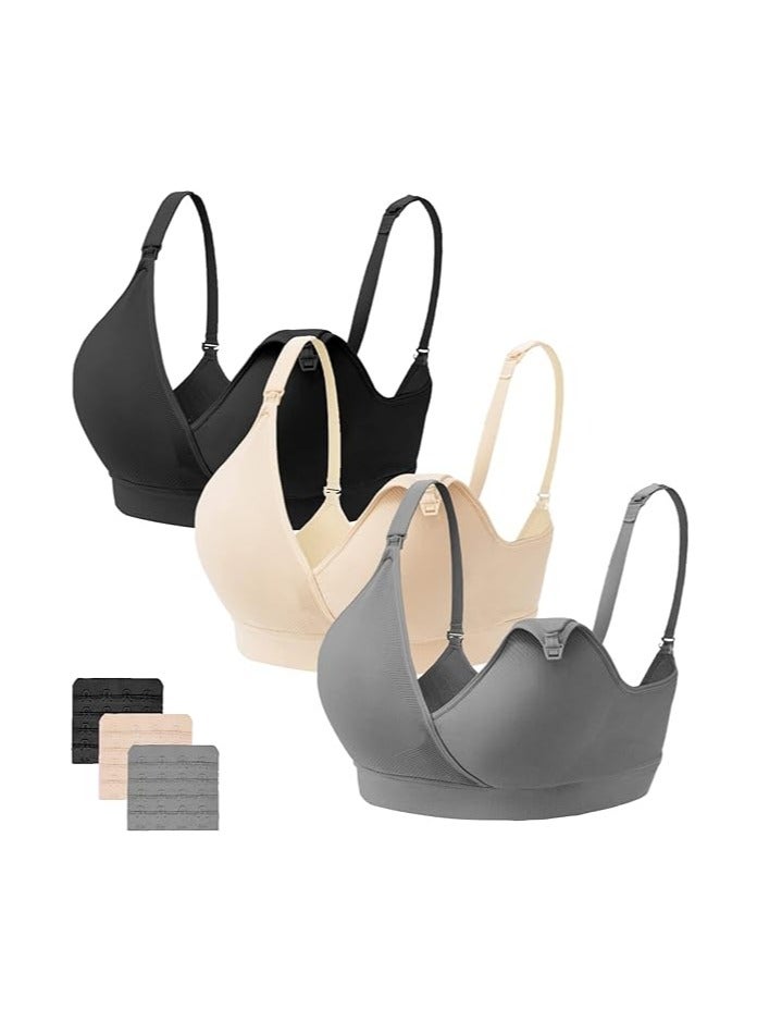 Wireless Nursing Bras for Breastfeeding 3 Pack Maternity Bras for Pregnancy Supportive for Women with Extra Extenders - Image 1