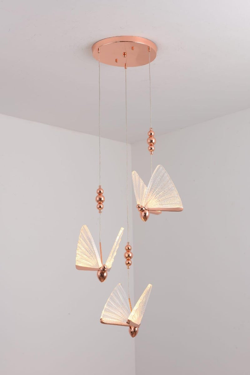 blissbells Metal Modern 3 LED Butterfly Pendant Lights for Living Room, Bedroom - Warm White - Image 1