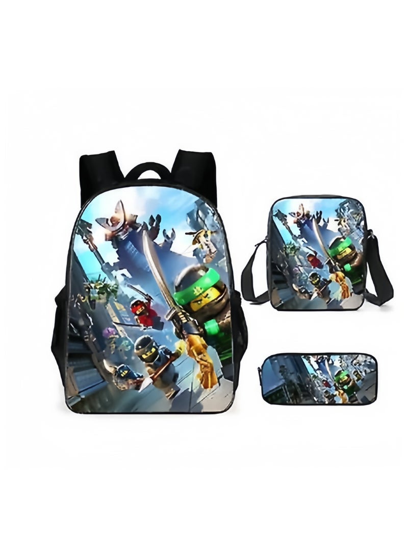 Phantom Ninjago Backpack Student Schoolbag Cartoon Anime Backpack 29*16*42CM+ Shoulder Bag 19*6*23CM+ Pen Bag 24*7*11CM Three-piece Set - Image 1