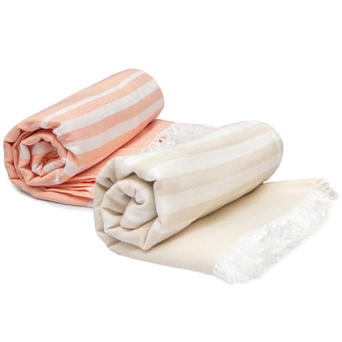 Mush 100% Bamboo Large Bath Towel | Ultra Soft, Absorbent, Light Weight, & Quick Dry Towel For Bath, Travel, Gym, Beach, Pool, And Yoga | 75 X 150 Cms (Pack Of 2 Beige & Peach), 250 TC - Image 1