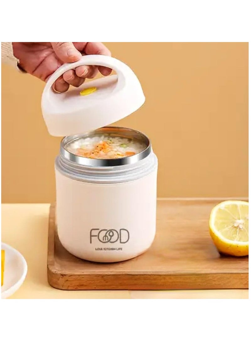 Food Jar, Stainless Steel Soup container, 460 ML, 15.5 OZ Size, Thermal Insulated, Leakproof, Soup Container (White)