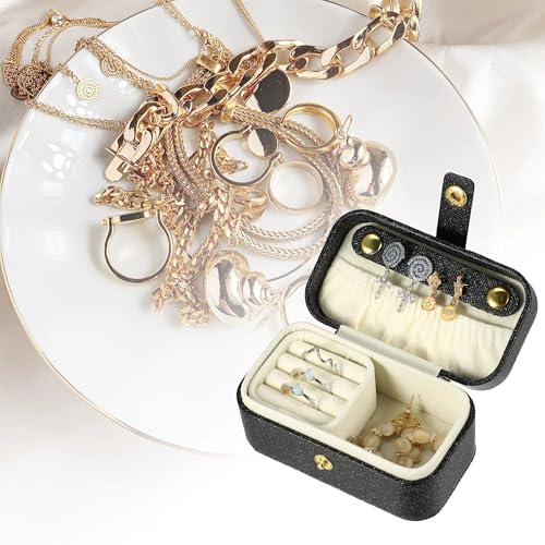 Gowloz Jewelry Box Small – Travel Organizer Case for Rings, Earrings, Necklaces & Bracelets – Compact Storage Box for Women & Girls (Black, 9.5 x 5 x 5 cm) - Image 5