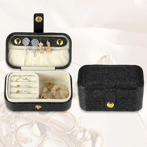 Gowloz Jewelry Box Small – Travel Organizer Case for Rings, Earrings, Necklaces & Bracelets – Compact Storage Box for Women & Girls (Black, 9.5 x 5 x 5 cm) - Image 1
