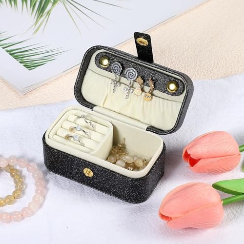 Gowloz Jewelry Box Small – Travel Organizer Case for Rings, Earrings, Necklaces & Bracelets – Compact Storage Box for Women & Girls (Black, 9.5 x 5 x 5 cm) - Image 2