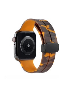 TenTech Silicone Magnetic Sports Band for Apple Watch Ultra/Ultra 2, Size 49mm 45mm 44mm 42, Soft Band for iWatch Series 9/8/7/6/5/4/3/2/1/SE - Camouflage yellow