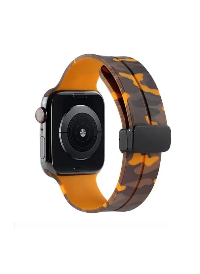 ten.tech - TenTech Silicone Magnetic Sports Band for Apple Watch Ultra/Ultra 2, Size 49mm 45mm 44mm 42, Soft Band for iWatch Series 9/8/7/6/5/4/3/2/1/SE - Camouflage yellow - Image 1