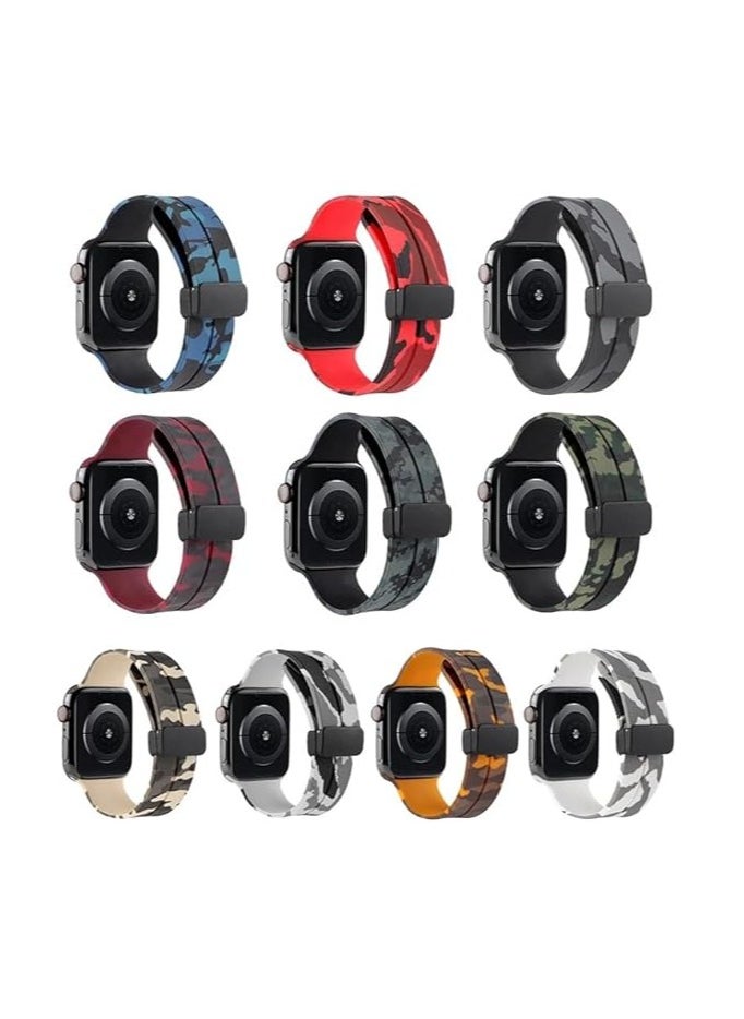 ten.tech - TenTech Silicone Magnetic Sports Band for Apple Watch Ultra/Ultra 2, Size 49mm 45mm 44mm 42, Soft Band for iWatch Series 9/8/7/6/5/4/3/2/1/SE - Camouflage yellow - Image 1