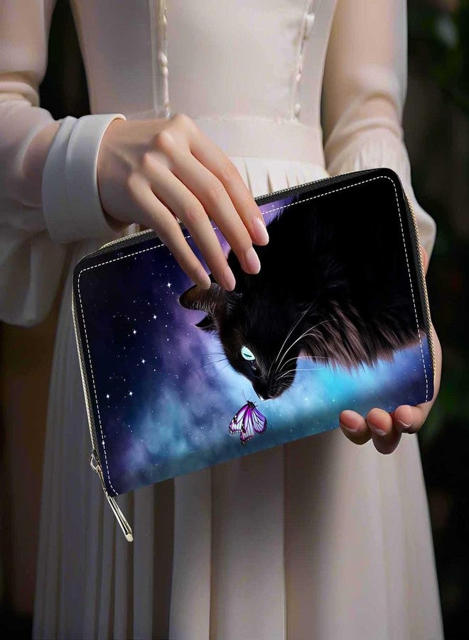 FQTBCEARI Cat and Butterfly Print Women Large Capacity Wallet PU Leather Zipper Clutch Purse for Smart Phone/Card/Coin/Cash - Image 2