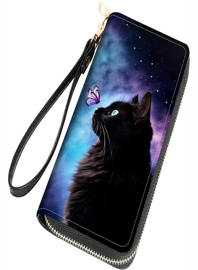 FQTBCEARI Cat and Butterfly Print Women Large Capacity Wallet PU Leather Zipper Clutch Purse for Smart Phone/Card/Coin/Cash - Image 1