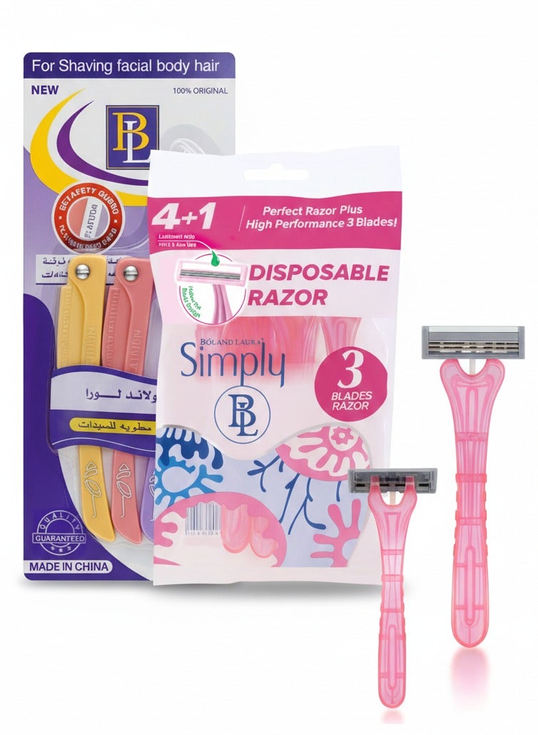 BOLAND LAURA Simply 3-blade razor 5 pieces + blades for women to remove facial and body hair - Image 1