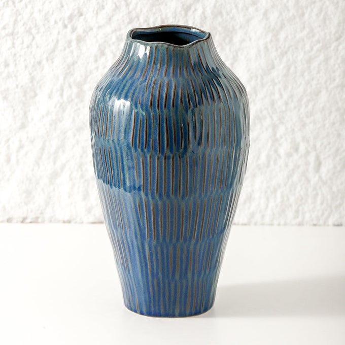 BLUE CERAMIC VASE FOR HOME DECOR116 INCH FLOWER VASEDECORATIVE VASES FOR PAMPAS GRASSMODERN ART TEXTURE VASES FOR HOME ENTRYWAY LIVING ROOM DINING TABLE FARMHOUSE OFFICE DECORBLUE