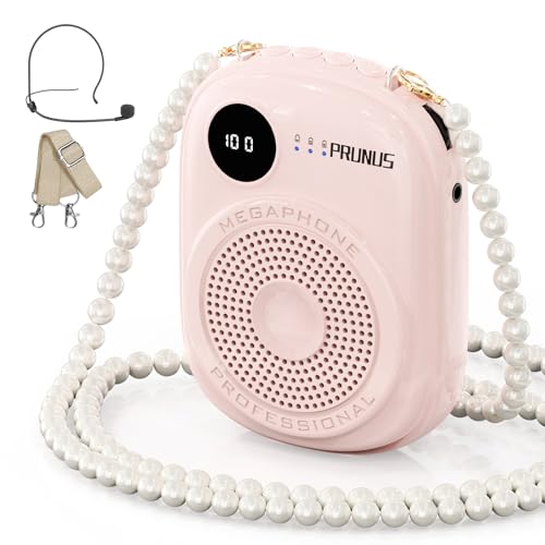 PRUNUS Voice Amplifier for TeacherPortable Wired Voice Amplifier with Microphone Headset and SpeakerRechargeable Mini Voice Amplifier for ClassroomSpeechTrainingTour GuidePearl Chain DesignPink - Image 1