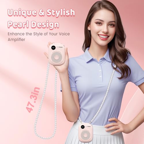 PRUNUS Voice Amplifier for TeacherPortable Wired Voice Amplifier with Microphone Headset and SpeakerRechargeable Mini Voice Amplifier for ClassroomSpeechTrainingTour GuidePearl Chain DesignPink - Image 3