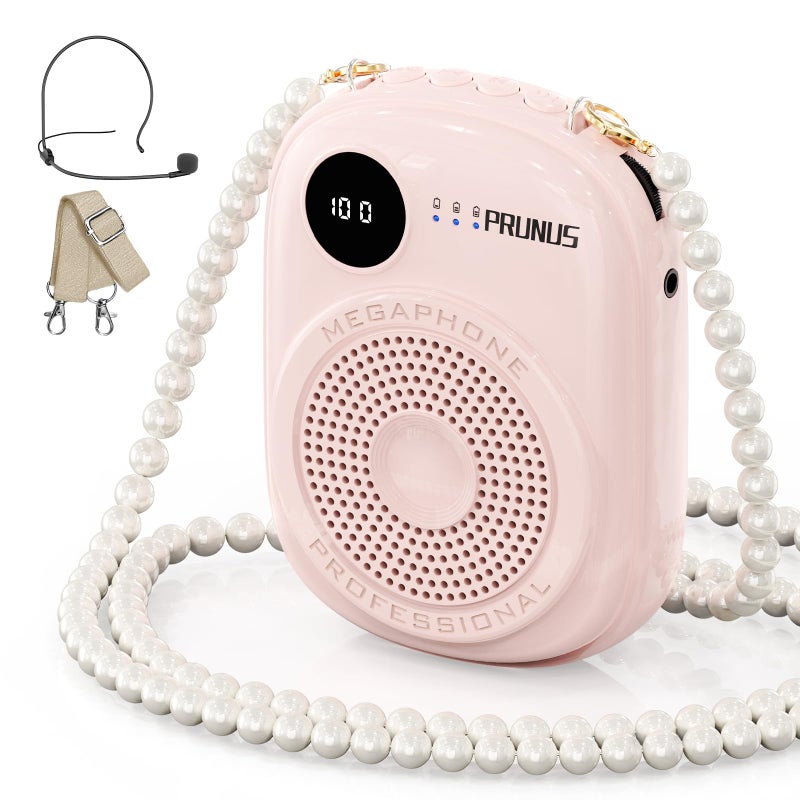 PRUNUS Voice Amplifier for TeacherPortable Wired Voice Amplifier with Microphone Headset and SpeakerRechargeable Mini Voice Amplifier for ClassroomSpeechTrainingTour GuidePearl Chain DesignPink - Image 2
