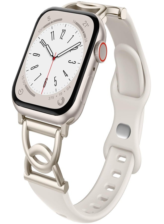DaQin Slim Band Compatible with Apple Watch Bands for Women 40mm 41mm 38mm 42mm, Stylish Thin Bracelet Soft Silicone Sport Accessories for iWatch Bands Series 11 10 9 8 7 6 5 4 3 2 1 SE, Starlight - Image 1