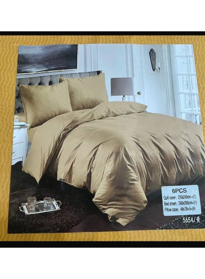 طقم مفروشات فاخر بحجم كينج مكون من 6 قطع - تصميم بسيط، غطاء لحاف 220×240 سم مع شرشف مطاطي و4 أغطية وسائد