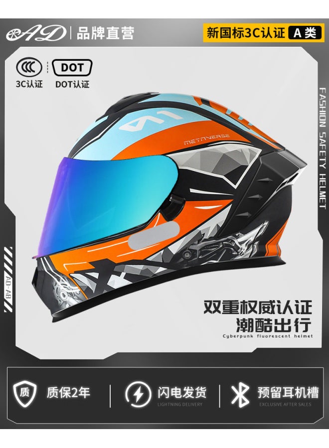 Ad Electric Full Face Motorcycle Helmet with Bluetooth, 3C & DOT Certified, Colorful Mirror and HD Mirror for Men Women