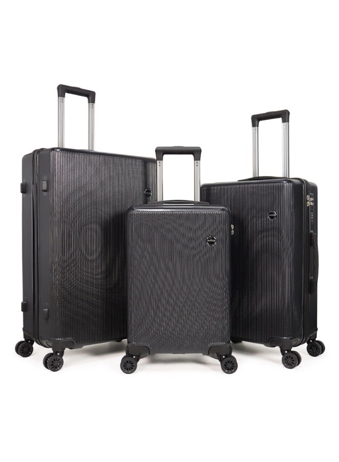 أكلسفيون حقيبة أكلسفيان مجموعة 3 قطع (20/24/28)"حقائب ذات عجلات عالمية PC+ABS حقيبة صلبة صلبة سوداء - Image 1
