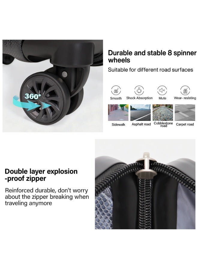 أكلسفيون حقيبة أكلسفيان مجموعة 3 قطع (20/24/28)"حقائب ذات عجلات عالمية PC+ABS حقيبة صلبة صلبة سوداء - Image 4