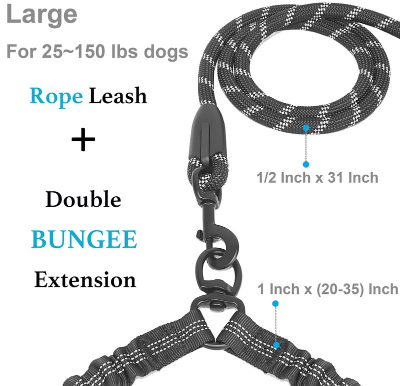 iYoShop Dual Dog Leash - 360Â° Swivel, No Tangle Walking Leash with Shock Absorbing Bungee for Two Dogs (Large, 25-150 lbs, Black) - Image 2