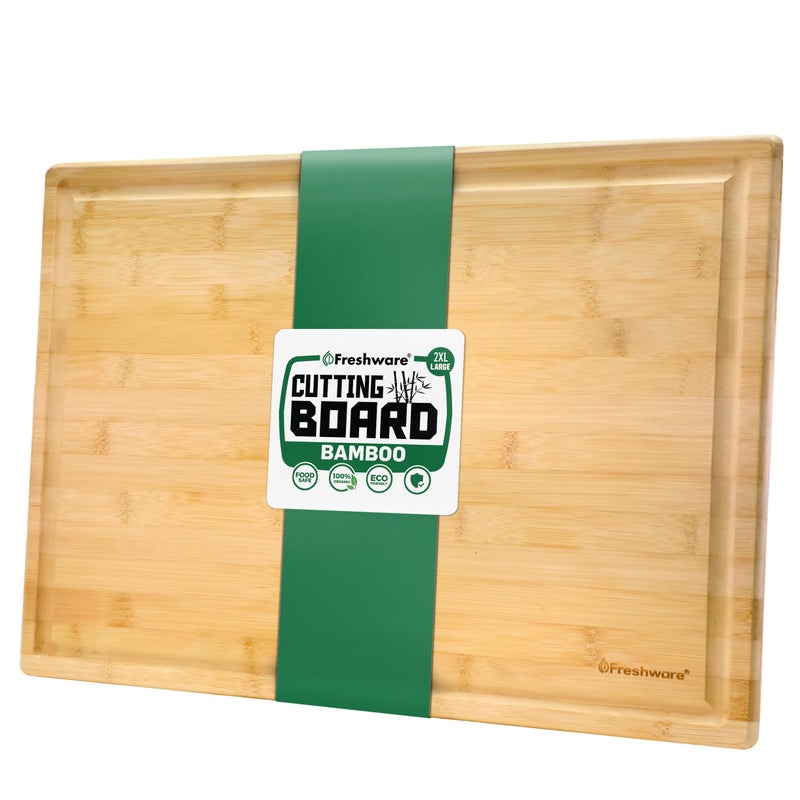 Freshware 20 Inch 2XL Bamboo Cutting Boards for Kitchen, Stove Top Butcher Block, Extra Large Wooden Carving Board for Meat, Veggies, Charcuterie Board with Deep Juice Grooves (2XL, 20x14") - Image 1