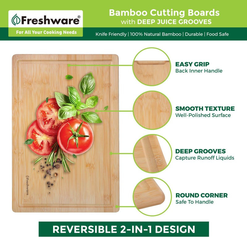 Freshware 20 Inch 2XL Bamboo Cutting Boards for Kitchen, Stove Top Butcher Block, Extra Large Wooden Carving Board for Meat, Veggies, Charcuterie Board with Deep Juice Grooves (2XL, 20x14") - Image 2