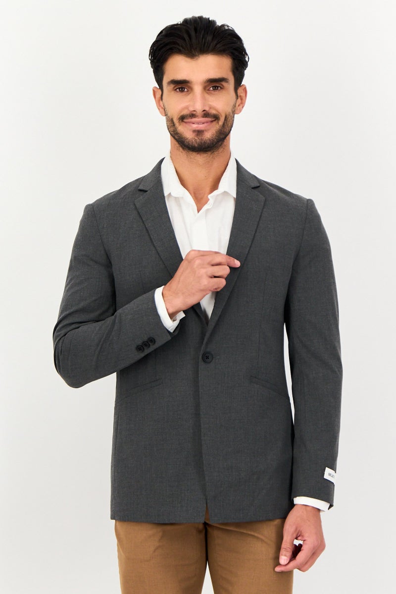 SELECTED Men Regular Fit Solid Formal Blazer, Dark Grey - Image 1