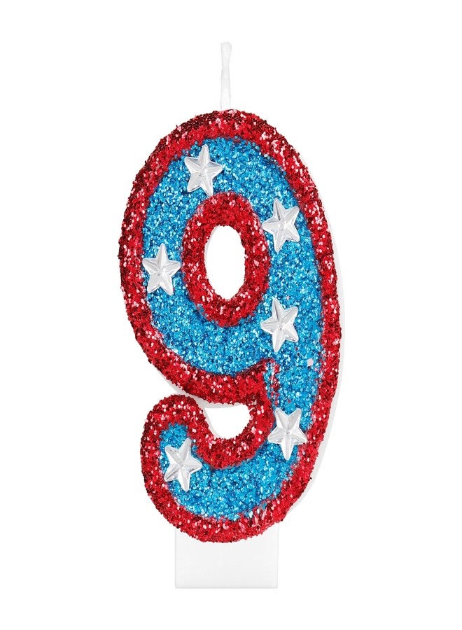 iNINGER Red 9th Birthday Candle Hero Blue Birthday Candle 3D Number 9 Candle for Red Blue Birthday Number Candles American Flag Perfect for Independence Day and Captain Party Supplies - Image 1