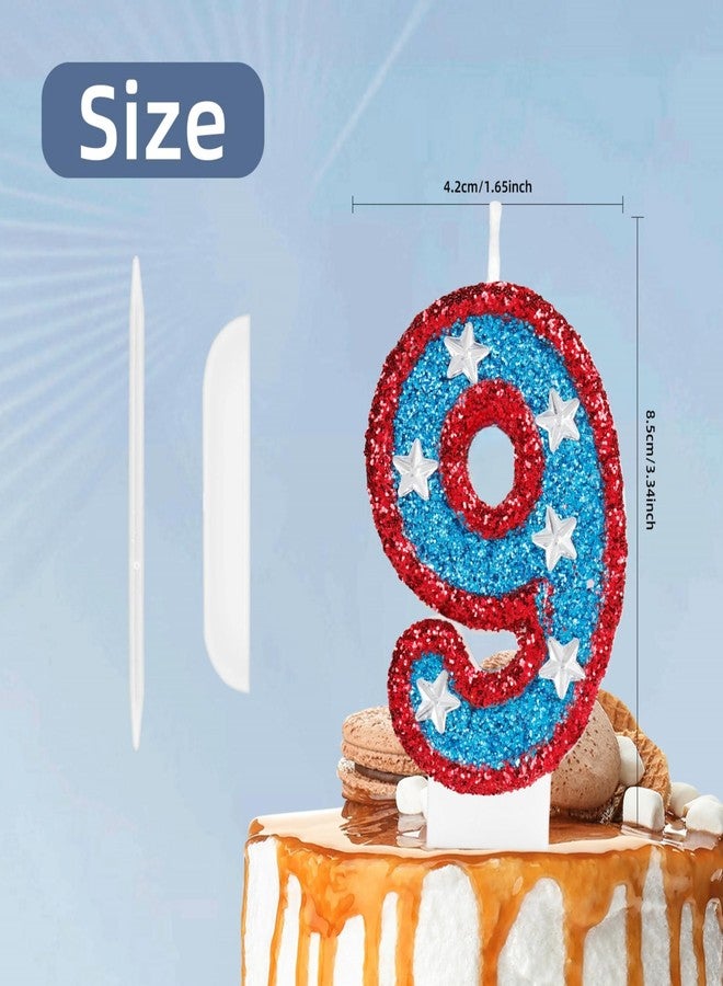 iNINGER Red 9th Birthday Candle Hero Blue Birthday Candle 3D Number 9 Candle for Red Blue Birthday Number Candles American Flag Perfect for Independence Day and Captain Party Supplies - Image 2