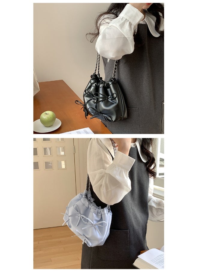 Generic - Spring Bow Chain Bag Women's Small Fresh Shoulder Bag Female Niche Soft Leather Pleated Bucket Bag - Image 1