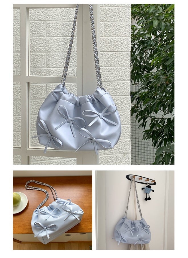 Generic - Spring Bow Chain Bag Women's Small Fresh Shoulder Bag Female Niche Soft Leather Pleated Bucket Bag - Image 1