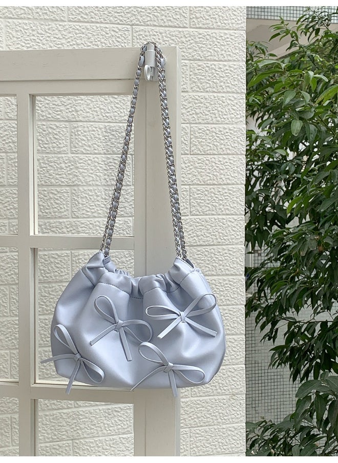 Generic - Spring Bow Chain Bag Women's Small Fresh Shoulder Bag Female Niche Soft Leather Pleated Bucket Bag - Image 1