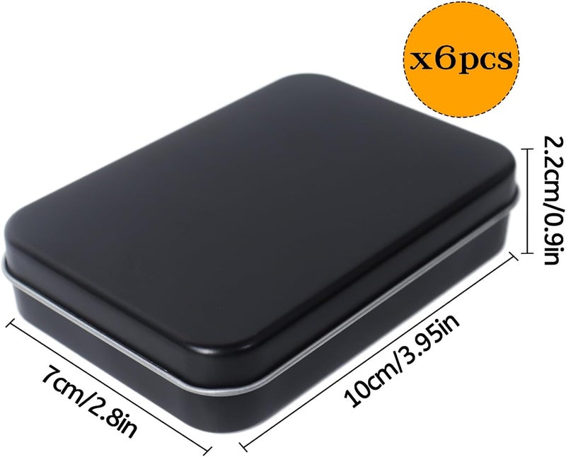 Dmnnlp 6pcs Playing Card Case, Rectangular Metal Tins with Lids, Portable Card Storage Box, Small Tin for Game Cards Business Trading Cards Candies Earrings Rings Necklace (Black) - Image 2