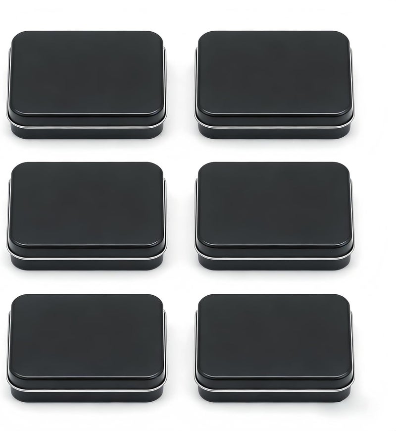 Dmnnlp 6pcs Playing Card Case, Rectangular Metal Tins with Lids, Portable Card Storage Box, Small Tin for Game Cards Business Trading Cards Candies Earrings Rings Necklace (Black) - Image 1