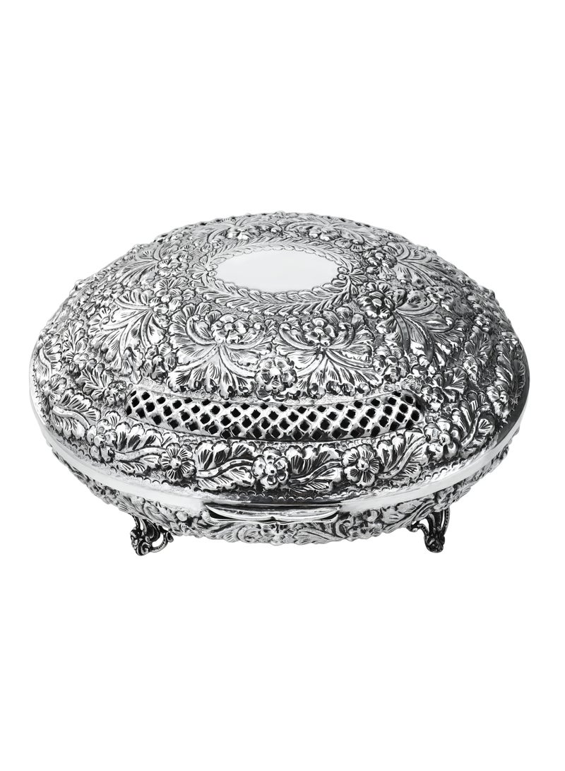 أوديسي علبة حلوى بيضاوية من فضة خالصة بنقوش وردية (DSC6617) - Image 4