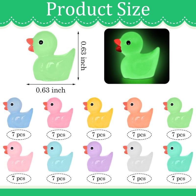 Yuronam 70 Pcs Luminous Tiny Ducks Mini Resin Ducks Glow in The Dark Duck Miniature Ornaments for Slime, Dollhouse, Garden Decoration(Multi Colors) - Image 2