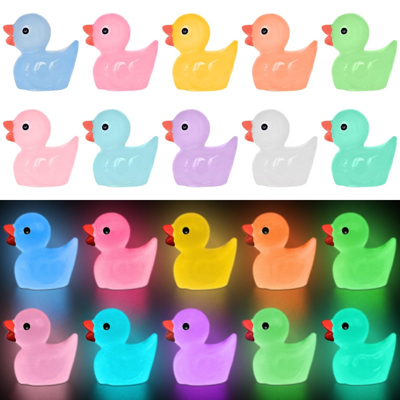 Yuronam 70 Pcs Luminous Tiny Ducks Mini Resin Ducks Glow in The Dark Duck Miniature Ornaments for Slime, Dollhouse, Garden Decoration(Multi Colors) - Image 1