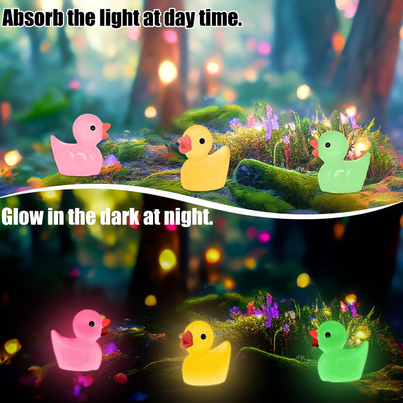 Yuronam 70 Pcs Luminous Tiny Ducks Mini Resin Ducks Glow in The Dark Duck Miniature Ornaments for Slime, Dollhouse, Garden Decoration(Multi Colors) - Image 3