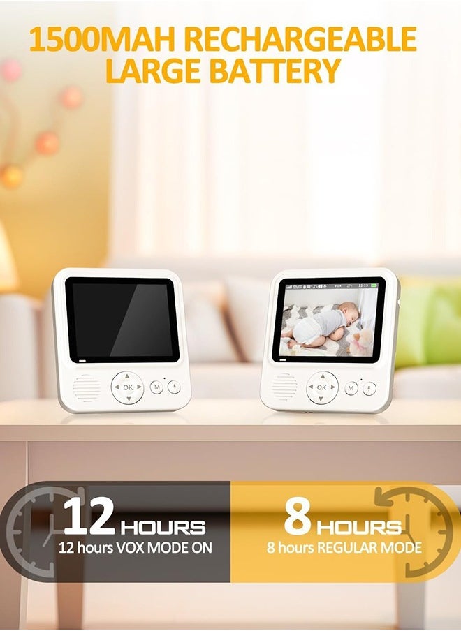 Baby Monitors - 2.8” Screen with Night Vision, 2-Way Audio, VOX, Temperature Sensor and Lullabies, Secure Transmission No WiFi, 300m Range