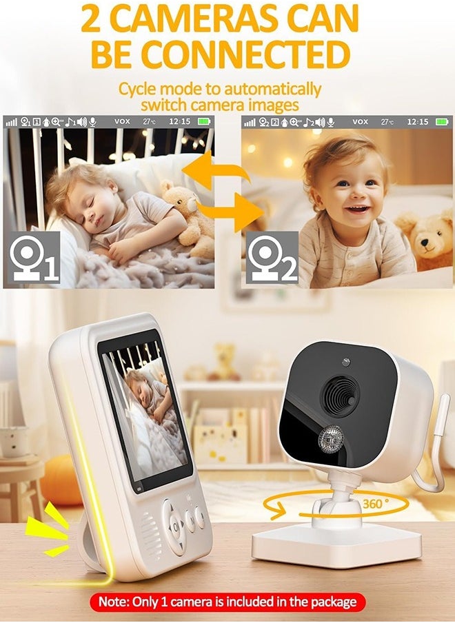 Baby Monitors - 2.8” Screen with Night Vision, 2-Way Audio, VOX, Temperature Sensor and Lullabies, Secure Transmission No WiFi, 300m Range
