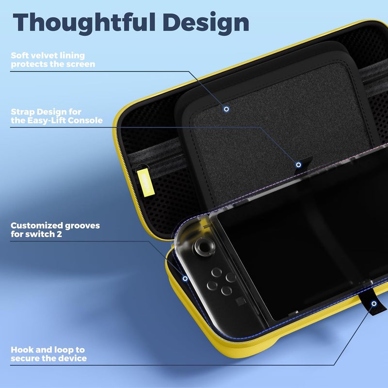 بروكاس حقيبة حمل ProCase لجهاز Nintendo Switch 2 (2025) مع 24 فتحة لبطاقات الألعاب، حقيبة سفر صلبة محمولة لحقيبة التخزين وعلبة الحماية لوحدة Nintendo Switch 2 وملحقاتها لعام 2025 - أصفر - Image 5