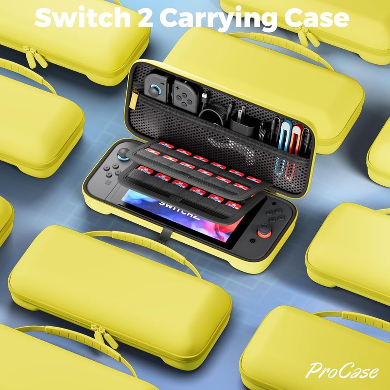 بروكاس حقيبة حمل ProCase لجهاز Nintendo Switch 2 (2025) مع 24 فتحة لبطاقات الألعاب، حقيبة سفر صلبة محمولة لحقيبة التخزين وعلبة الحماية لوحدة Nintendo Switch 2 وملحقاتها لعام 2025 - أصفر - Image 2