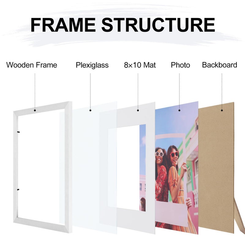 Vittanly 11x14 Picture Frame  Display Pictures 8x10 with Mat or 11x14 without Mat  Engineered Wood with Shatter Resistant Plexiglass  Photo Frame for Wall or Table Top Display  Silver  1 Pack - Image 4